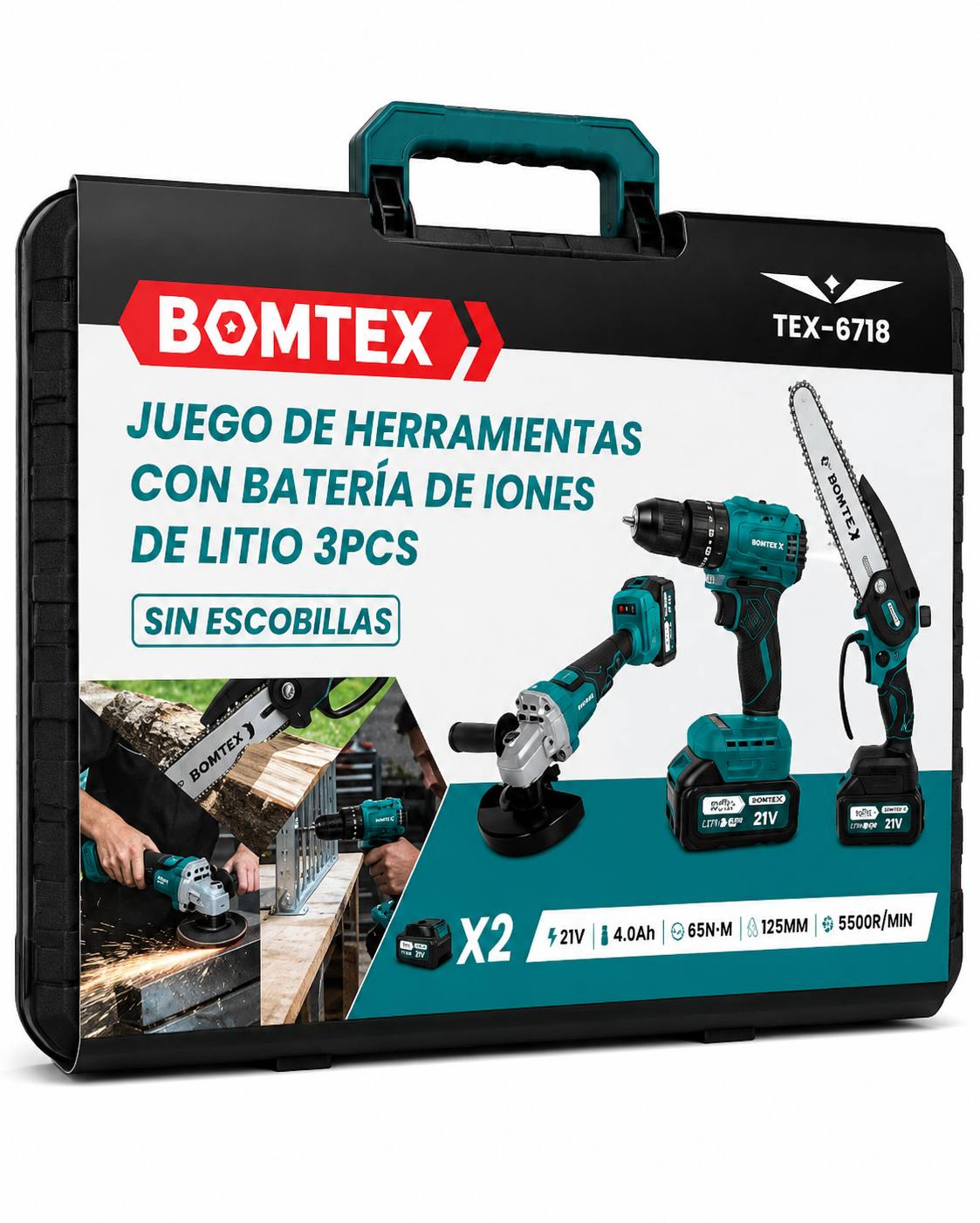 Set de Herramientas 3 en 1 Bomtex + 2 Baterías 21V